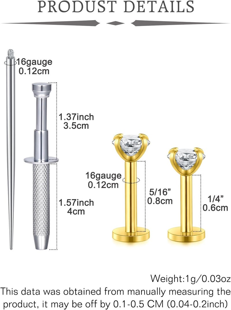 QWALIT Titanium Flat Back Helix Cartilage Earring Horseshoe Nose Ring Piercing Taper Threadless Jewelry Changing Tool Internal Threaded Piercing Taper Insertion Threader Tool Labret Jewelry Lip Studs - Image 2